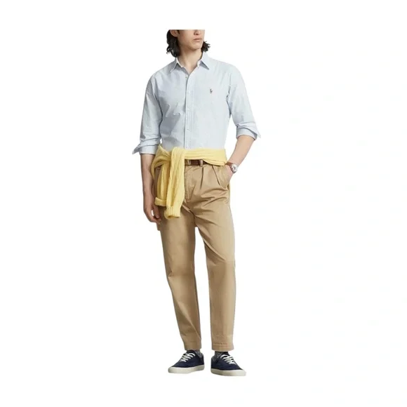 POLO RALPH LAUREN CLASSIC FIT BLUE/WHITE STRIPED COTTON OXFORD BUTTON DOWN SHIRT